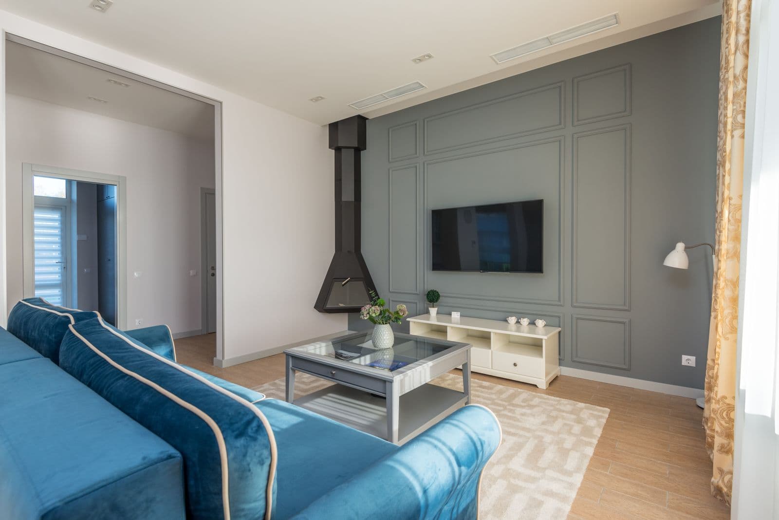 Open-plan living room interior with elegant minimalist design
